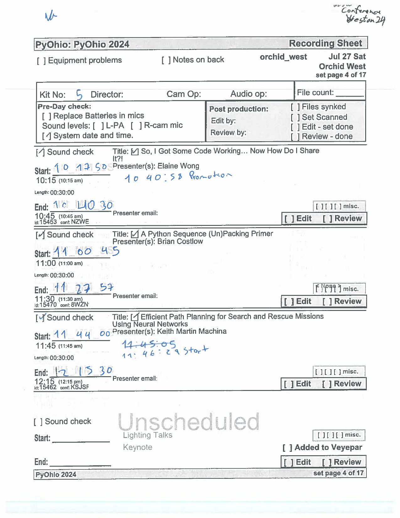 recording sheet