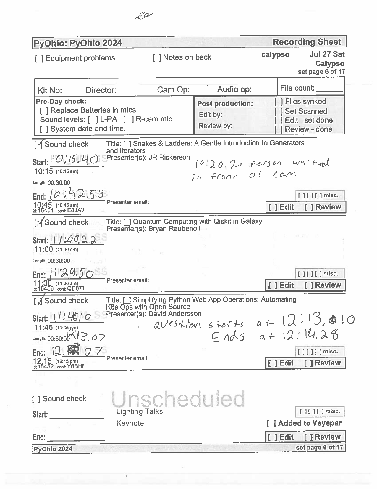 recording sheet