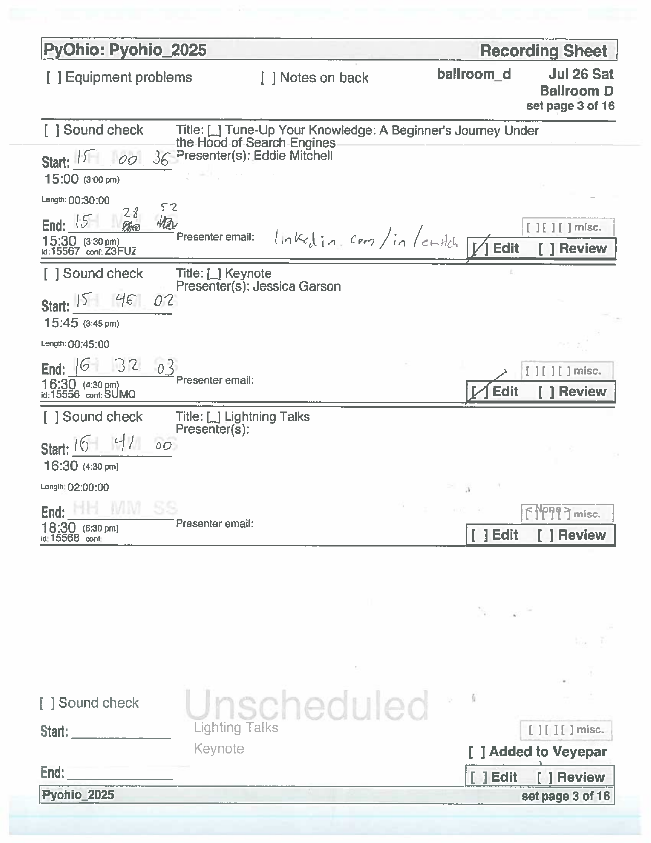 recording sheet