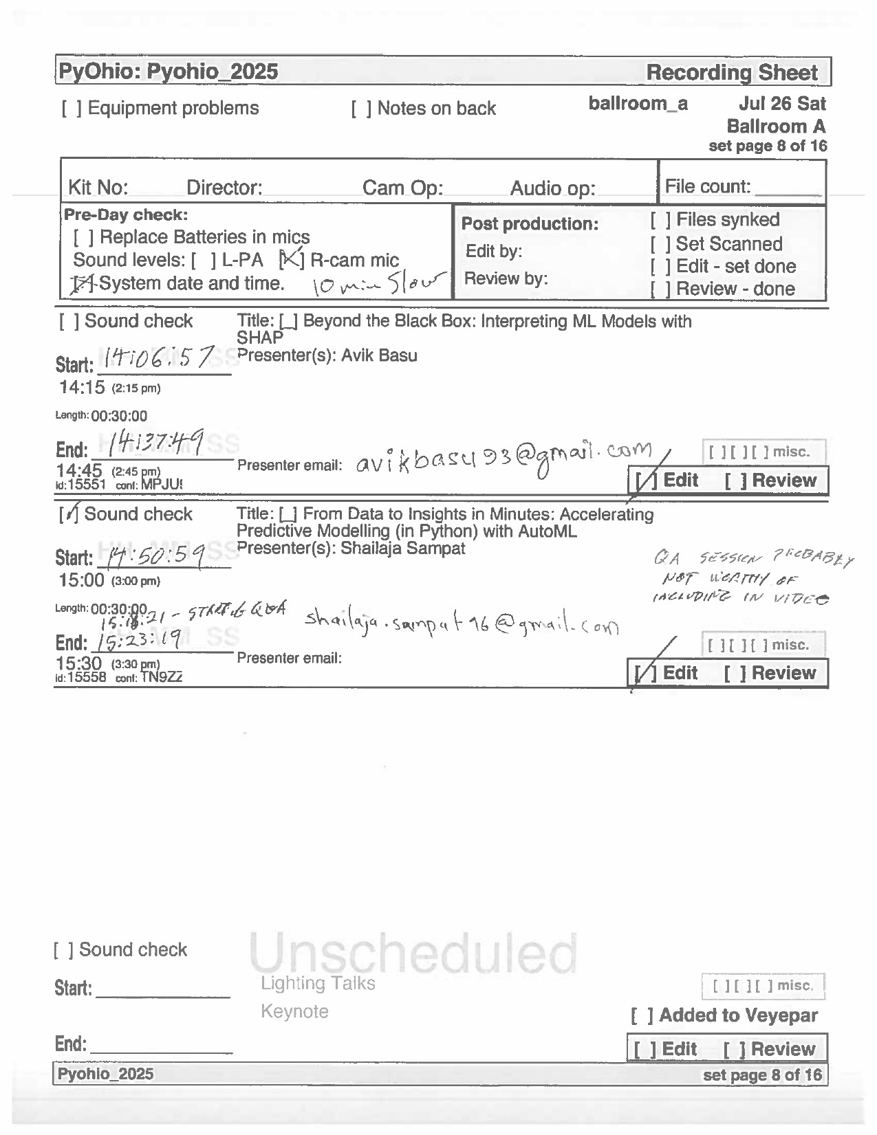 recording sheet