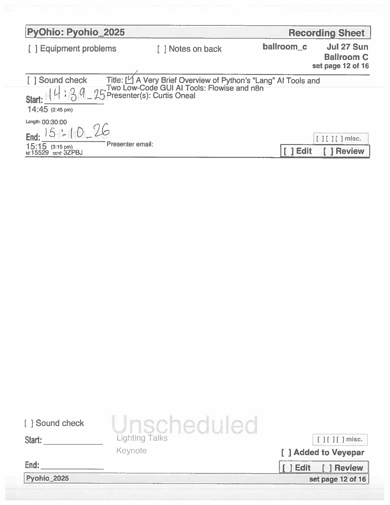 recording sheet