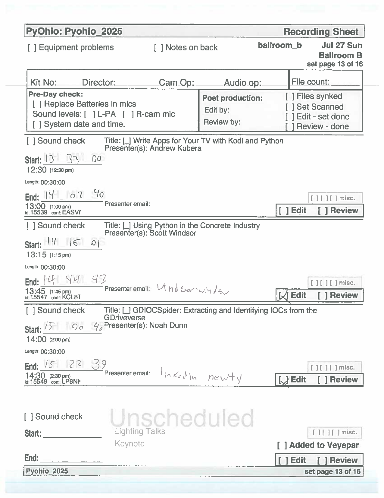 recording sheet