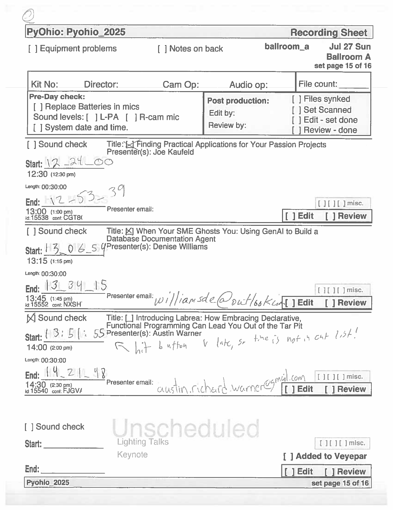 recording sheet