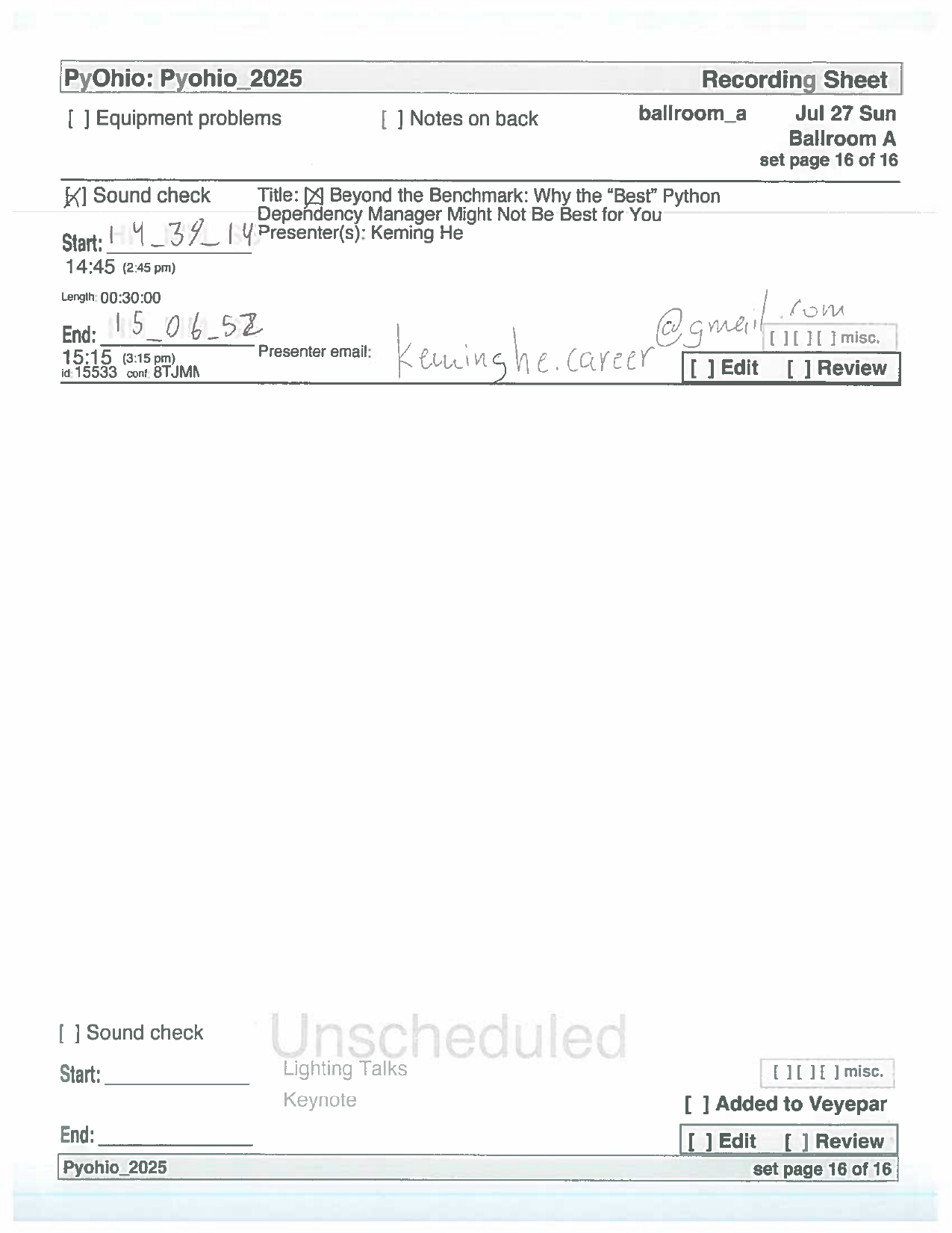 recording sheet